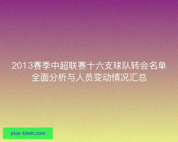 2013赛季中超联赛十六支球队转会名单全面分析与人员变动情况汇总